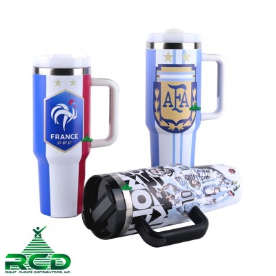 STAINLESS STEEL 55OZ TUMBLER WITH HANDLE & SECURE FLIP-TOP LID - 1CT